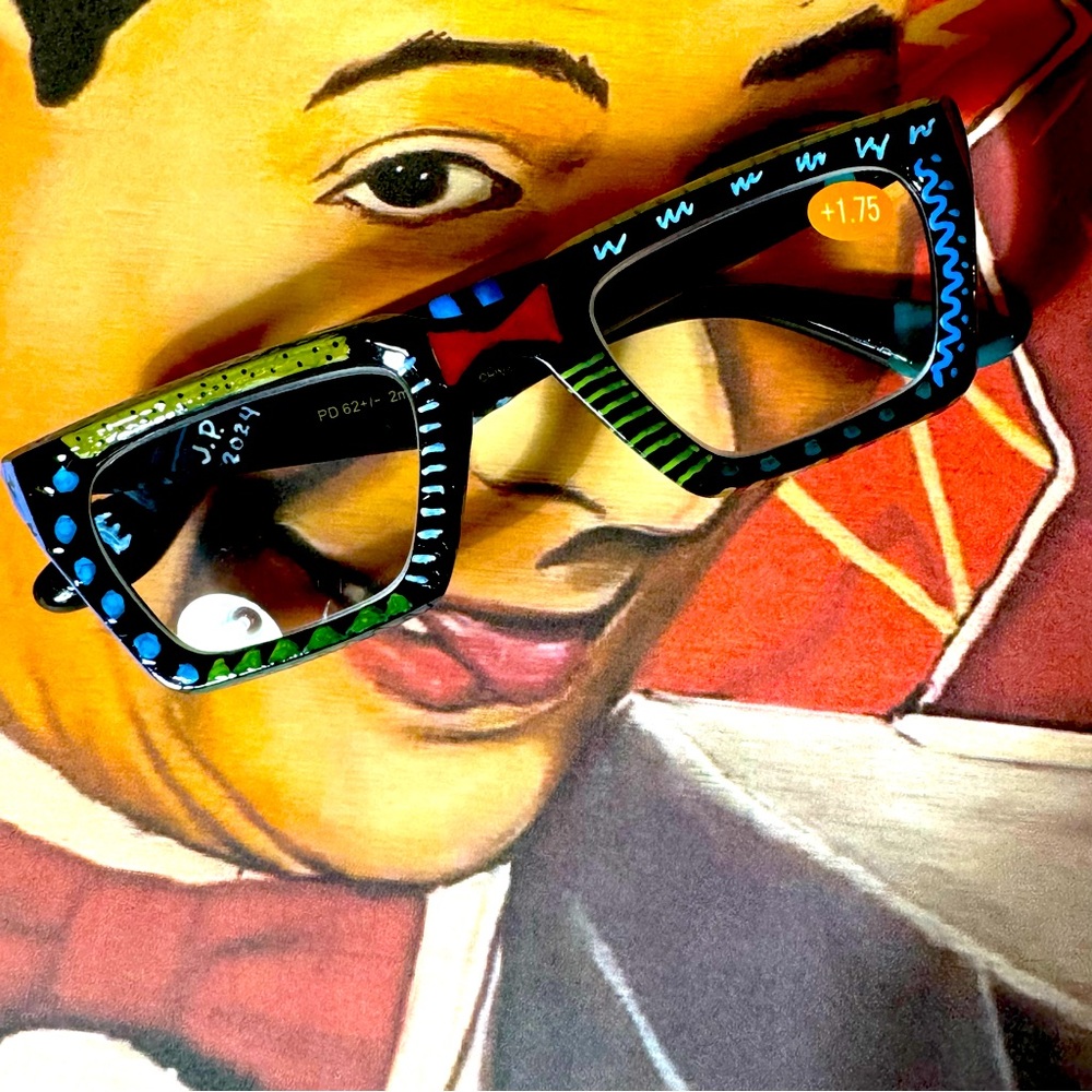 Sold - Hand painted Pee Wee Herman Inspired reading glasses